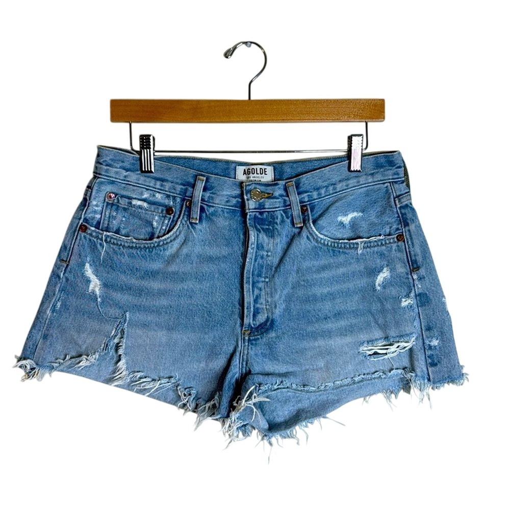 AGOLDE Women's Parker Distressed Cut Off Denim Shorts Light Wash Size 28
